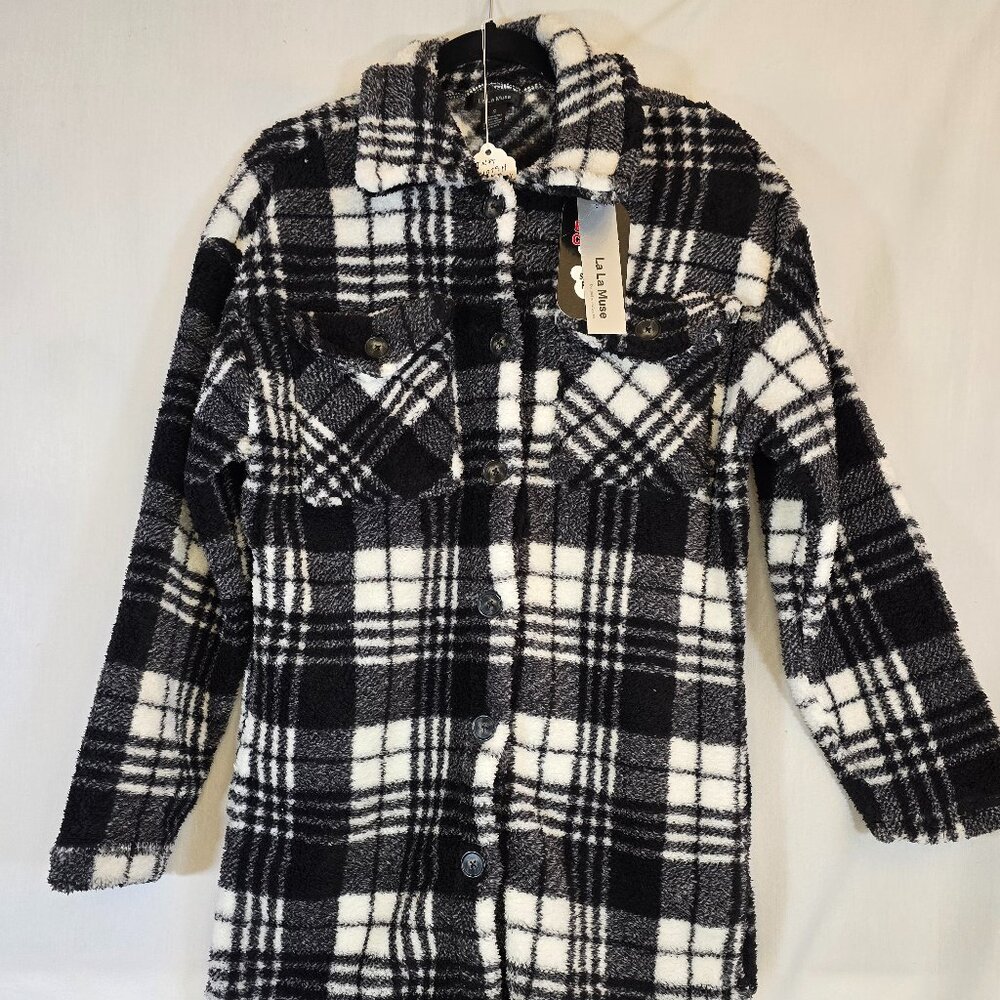 Black and White Long Fleece Jacket